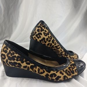 Cole Haan Elsie Leopard Calf Hair Cap Toe Wedge 8